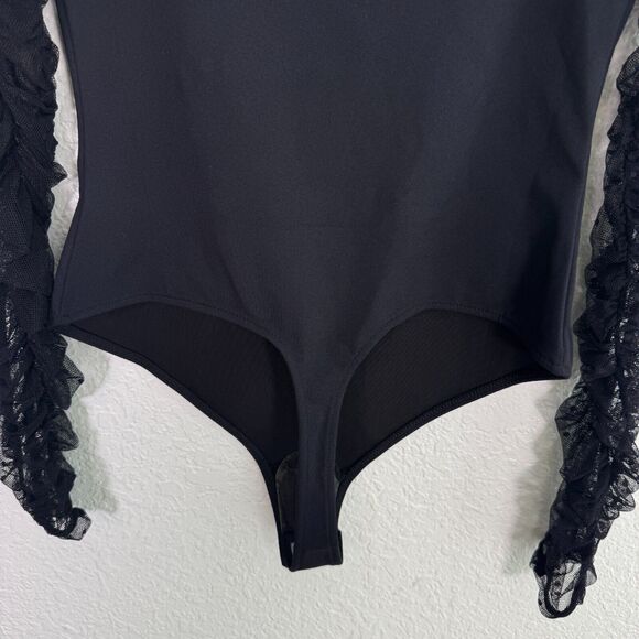 Free People Bodysuit Womens Small Sheer Polka Dot Ruched Sleeves Top Party NEW - Picture 6 of 8